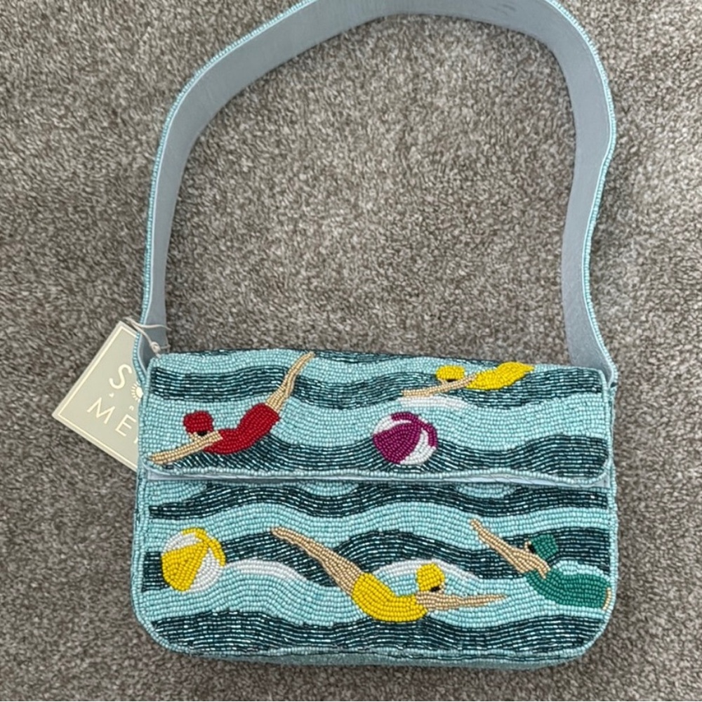 Beaded Swimmer Design Shoulder Bag